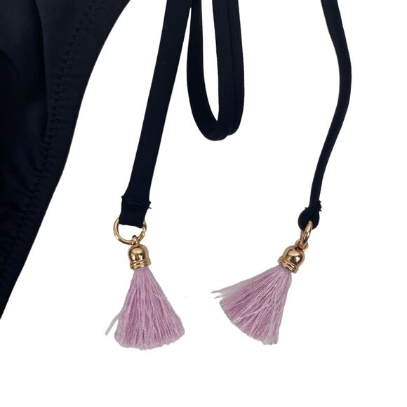 Nanette Lepore Vamp Swim Bikini Bottom Tassel Tie Black Size 10 - Picture 9 of 10